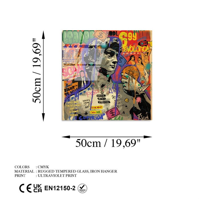 Wallity Pintura Decorativa de Vidrio Templado Multicolor 50 x 50 cm